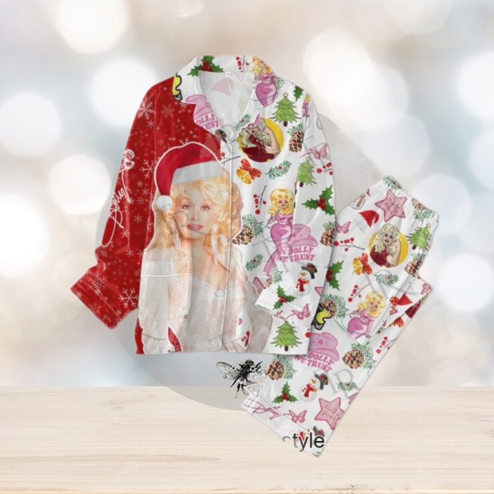 Dolly Parton In Dolly We Trust Merry Christmas Button Down Pajamas Set Dolly Parton In Dolly We Trust Merry Christmas Button Down Pajamas Set