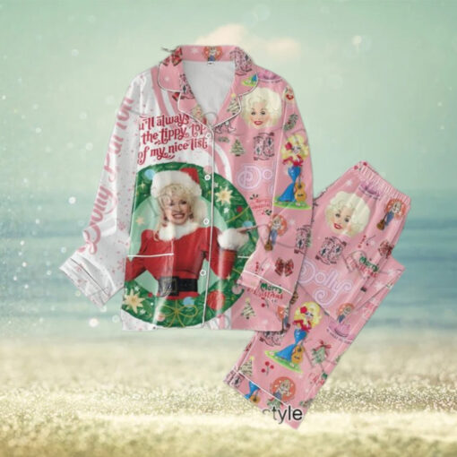 Dolly Parton You’ll Always Be At The Tippy Top Of My Nice List Merry Christmas Button Down Pajamas Set