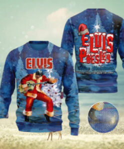 Elvis Presley Blue Christmas Santa Claus Is Back In Town Chirstmas Gifts 2024 Xmas For Family And Friends Ugly Sweater