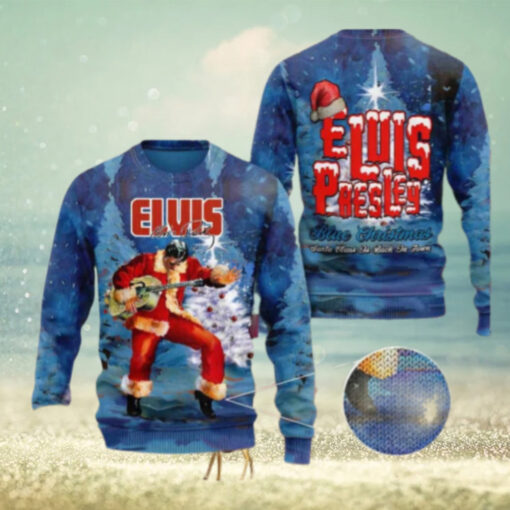 Elvis Presley Blue Christmas Santa Claus Is Back In Town Chirstmas Gifts 2024 Xmas For Family And Friends Ugly Sweater