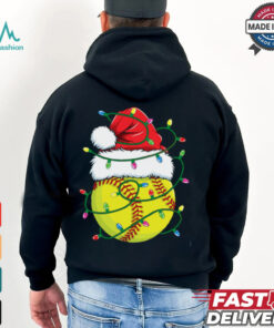 Funny Christmas Softball Santa Hat Womens Girls Xmas Lights Softball T Shirt Recovered