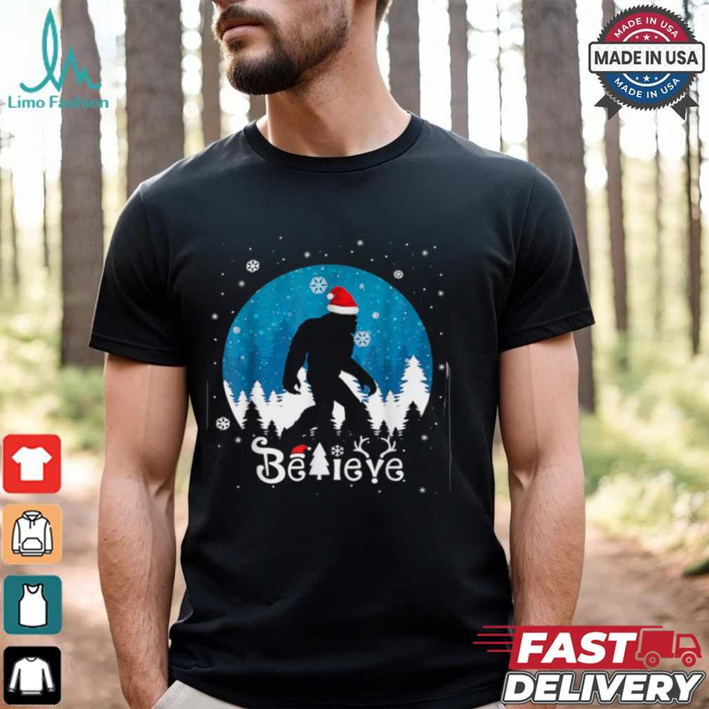 Funny Christmas Xmas Bigfoot Believe Sasquatch In Moon Light T Shirt Recovered Funny Christmas Xmas Bigfoot Believe Sasquatch In Moon Light T Shirt Recovered