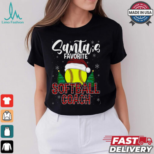 Funny Santas Favorite Softball Coach Christmas Plaid Xmas Softball T Shirt Recovered