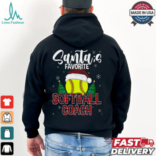 Funny Santas Favorite Softball Coach Christmas Plaid Xmas Softball T Shirt Recovered