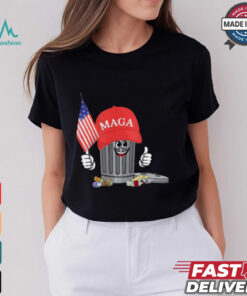 Funny Trump MAGA Garbage Can Cartoon Character American Flag T Shirt