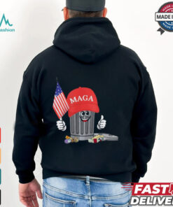 Funny Trump MAGA Garbage Can Cartoon Character American Flag T Shirt