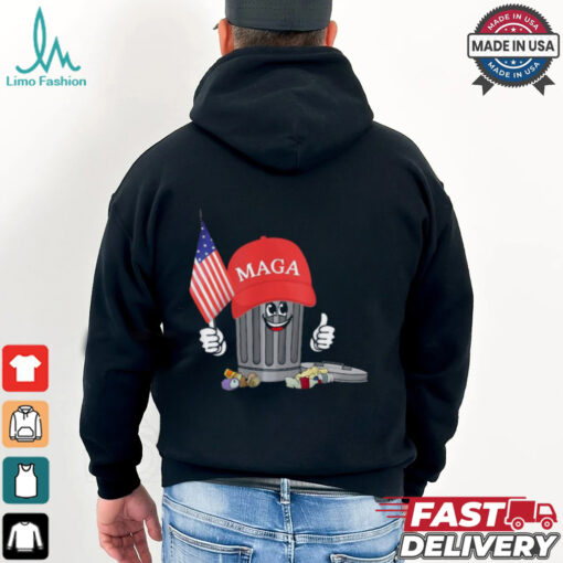 Funny Trump MAGA Garbage Can Cartoon Character American Flag T Shirt