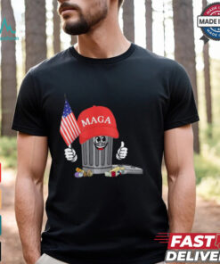 Funny Trump MAGA Garbage Can Cartoon Character American Flag T Shirt