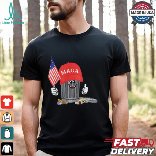 Funny Trump MAGA Garbage Can Cartoon Character American Flag T Shirt