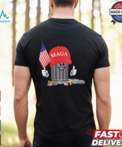 Funny Trump MAGA Garbage Can Cartoon Character American Flag T Shirt