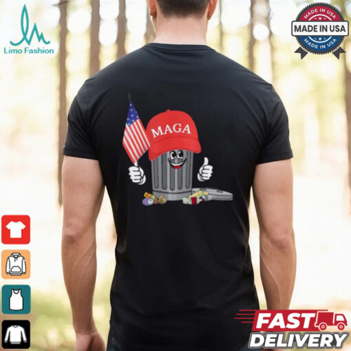 Funny Trump MAGA Garbage Can Cartoon Character American Flag T Shirt