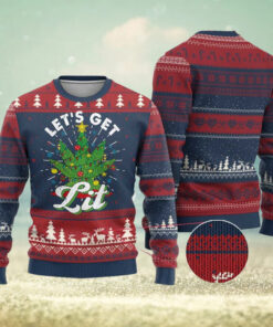 Funny Weed Xmas Ugly Christmas Sweater Let’s Get Lit Christmas Tree Cannabis