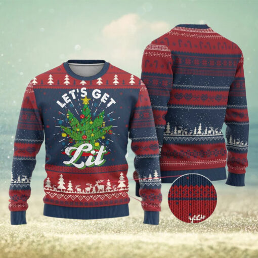 Funny Weed Xmas Ugly Christmas Sweater Let’s Get Lit Christmas Tree Cannabis
