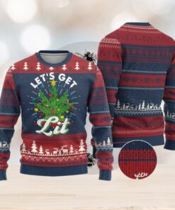 Funny Weed Xmas Ugly Christmas Sweater Let’s Get Lit Christmas Tree Cannabis