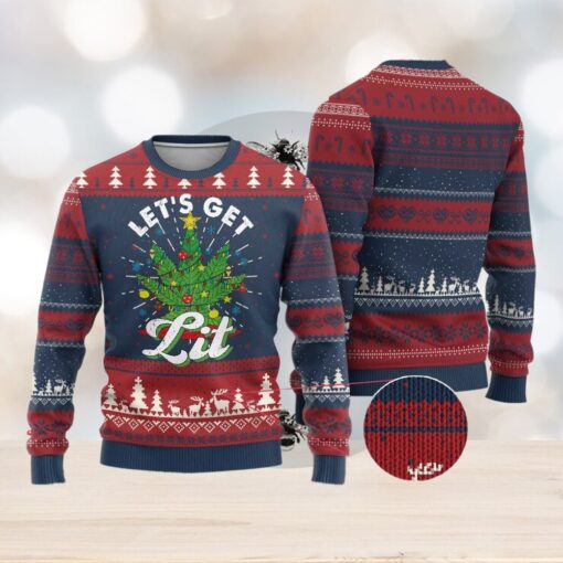 Funny Weed Xmas Ugly Christmas Sweater Let’s Get Lit Christmas Tree Cannabis