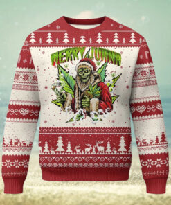 Funny Weed Xmas Ugly Christmas Sweater Merry Juana Santa Skeleton