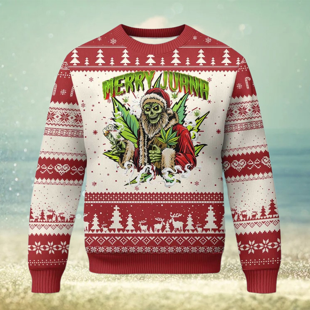Funny Weed Xmas Ugly Christmas Sweater Merry Juana Santa Skeleton Funny Weed Xmas Ugly Christmas Sweater Merry Juana Santa Skeleton