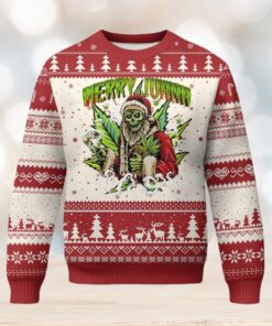 Funny Weed Xmas Ugly Christmas Sweater Merry Juana Santa Skeleton
