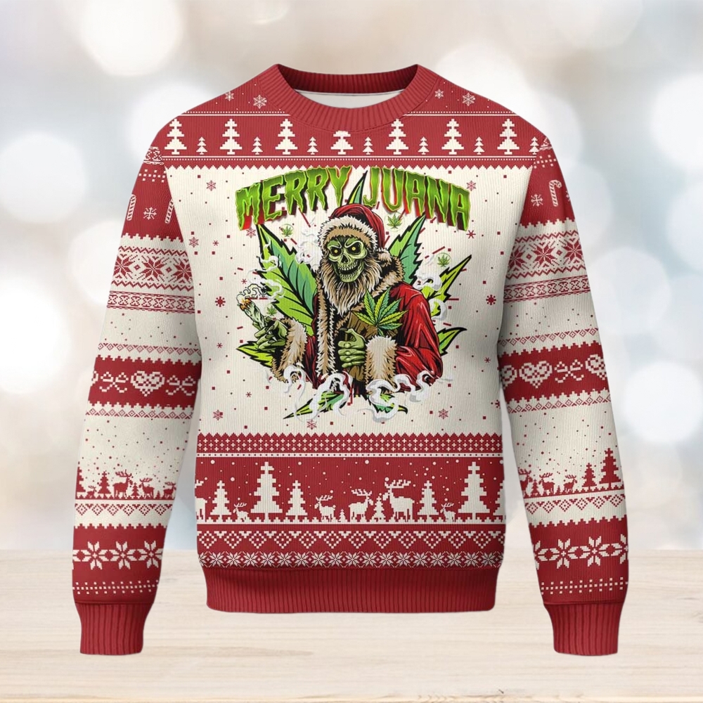 Funny Weed Xmas Ugly Christmas Sweater Merry Juana Santa Skeleton Funny Weed Xmas Ugly Christmas Sweater Merry Juana Santa Skeleton