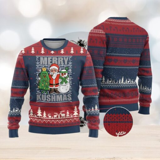 Funny Weed Xmas Ugly Christmas Sweater Merry Kushmas Naughty Santa Snowman Cannabis