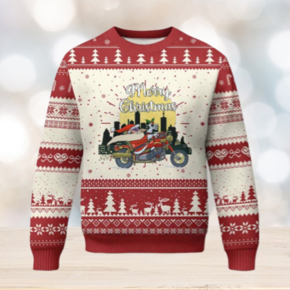 Funny Xmas Riding Ugly Christmas Sweater Santa Riding Motorcycle Biker Funny Xmas Riding Ugly Christmas Sweater Santa Riding Motorcycle Biker