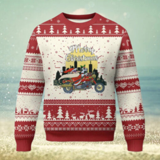 Funny Xmas Riding Ugly Christmas Sweater Santa Riding Motorcycle Biker