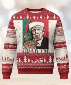Funny Xmas Trump Ugly Christmas Sweater Grab ’em Trump Hug Reindeer