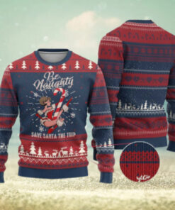 Funny Xmas Ugly Christmas Sweater Candy North Pole Be Naughty Save Santa The Trip
