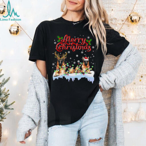 German Shepherd Christmas Lights Funny Dog Matching Family German Shepherd T Shirt