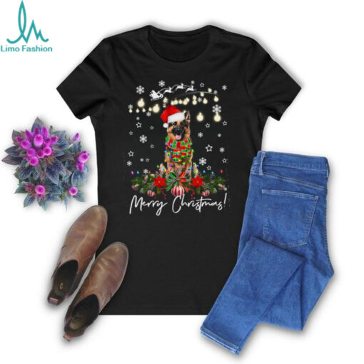German Shepherd Merry Christmas Lights Santa Hat German Shepherd T Shirt