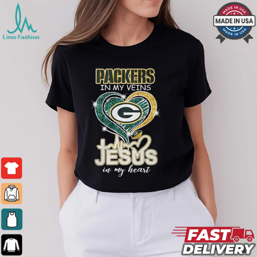 Green Bay Packers in my veins Jesus in my heart 2024 shirt Green Bay Packers in my veins Jesus in my heart 2024 shirt