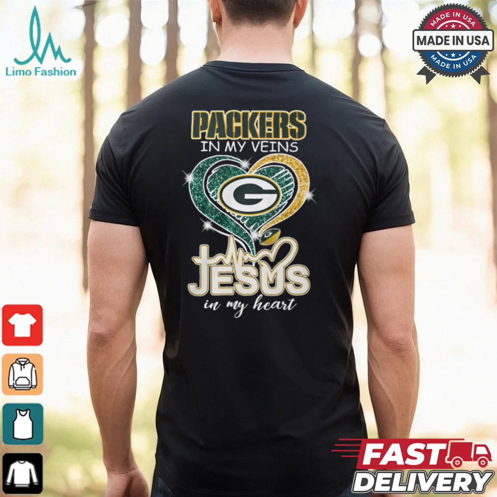 Green Bay Packers in my veins Jesus in my heart 2024 shirt Green Bay Packers in my veins Jesus in my heart 2024 shirt