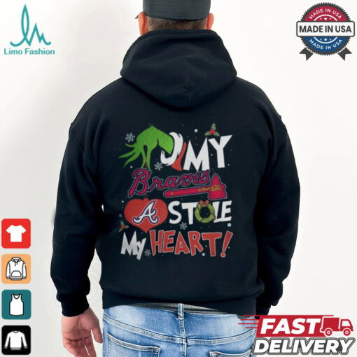 Grinch Hand My Atlanta Braves Stole My Heart Christmas 2024 Shirt