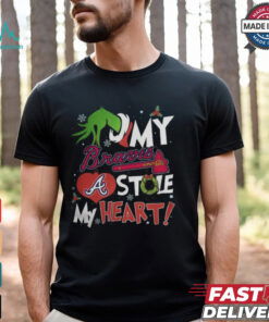 Grinch Hand My Atlanta Braves Stole My Heart Christmas 2024 Shirt