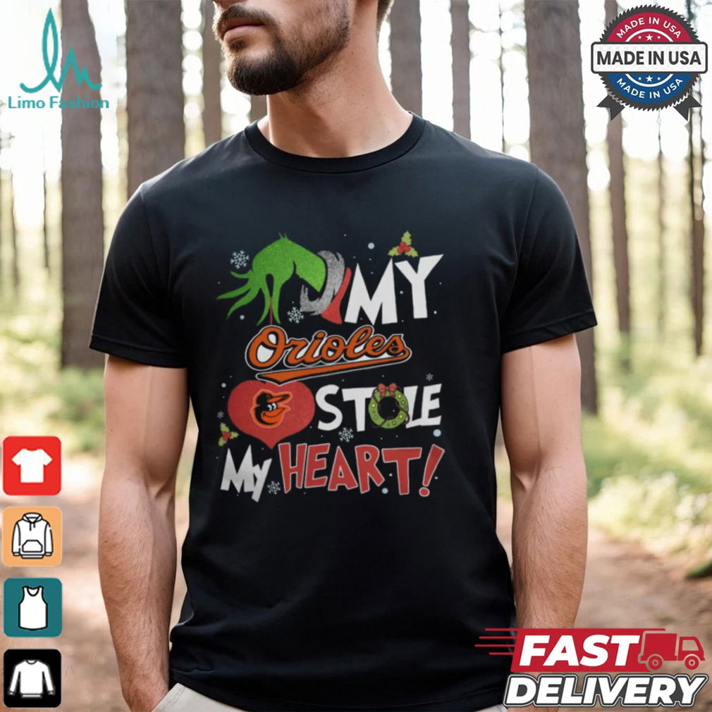 Grinch Hand My Baltimore Orioles Stole My Heart Christmas 2024 Shirt Grinch Hand My Baltimore Orioles Stole My Heart Christmas 2024 Shirt