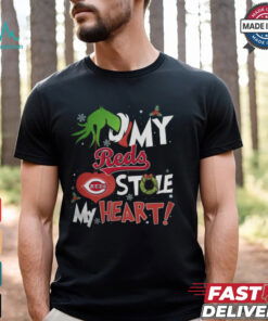 Grinch Hand My Cincinnati Reds Stole My Heart Christmas 2024 Shirt
