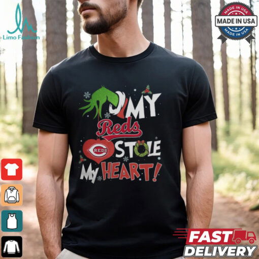 Grinch Hand My Cincinnati Reds Stole My Heart Christmas 2024 Shirt