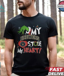 Grinch Hand My Milwaukee Brewers Stole My Heart Christmas 2024 Shirt
