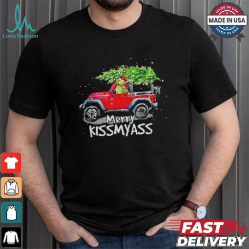 Grinch Hat Santa Car Jeep Merry Kissmyass Christmas Shirt