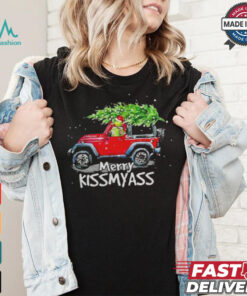 Grinch Hat Santa Car Jeep Merry Kissmyass Christmas Shirt