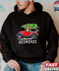 Grinch Hat Santa Car Jeep Merry Kissmyass Christmas Shirt