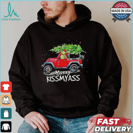 Grinch Hat Santa Car Jeep Merry Kissmyass Christmas Shirt