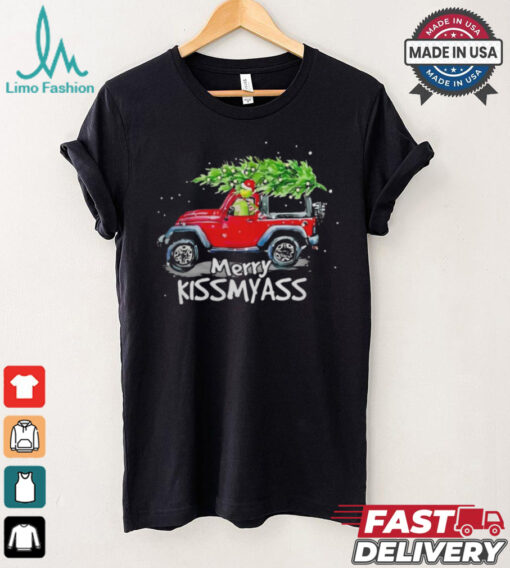 Grinch Hat Santa Car Jeep Merry Kissmyass Christmas Shirt