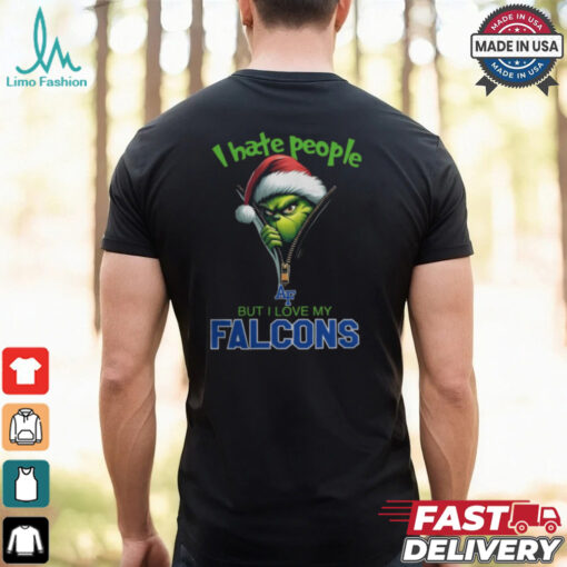 Grinch Santa Hat I Hate People But I Love My Air Force Falcons Christmas Logo Shirt
