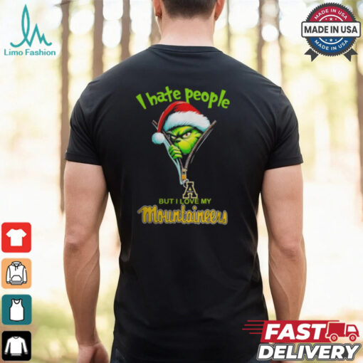 Grinch Santa Hat I Hate People But I Love My Appalachian State Mountaineers Christmas Logo Shirt