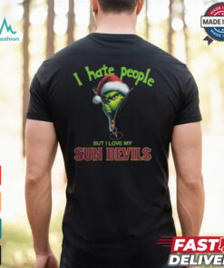 Grinch Santa Hat I Hate People But I Love My Arizona State Sun Devils Christmas Logo Shirt