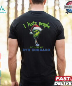Grinch Santa Hat I Hate People But I Love My BYU Cougars Christmas Logo Shirt