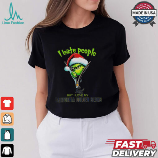 Grinch Santa Hat I Hate People But I Love My California Golden Bears Christmas Logo Shirt