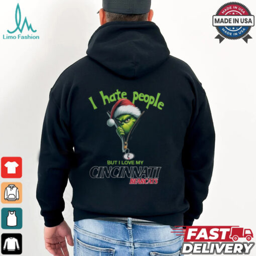 Grinch Santa Hat I Hate People But I Love My Cincinnati Bearcats Christmas Logo Shirt