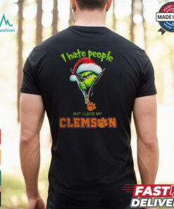 Grinch Santa Hat I Hate People But I Love My Clemson Tigers Christmas Logo Shirt